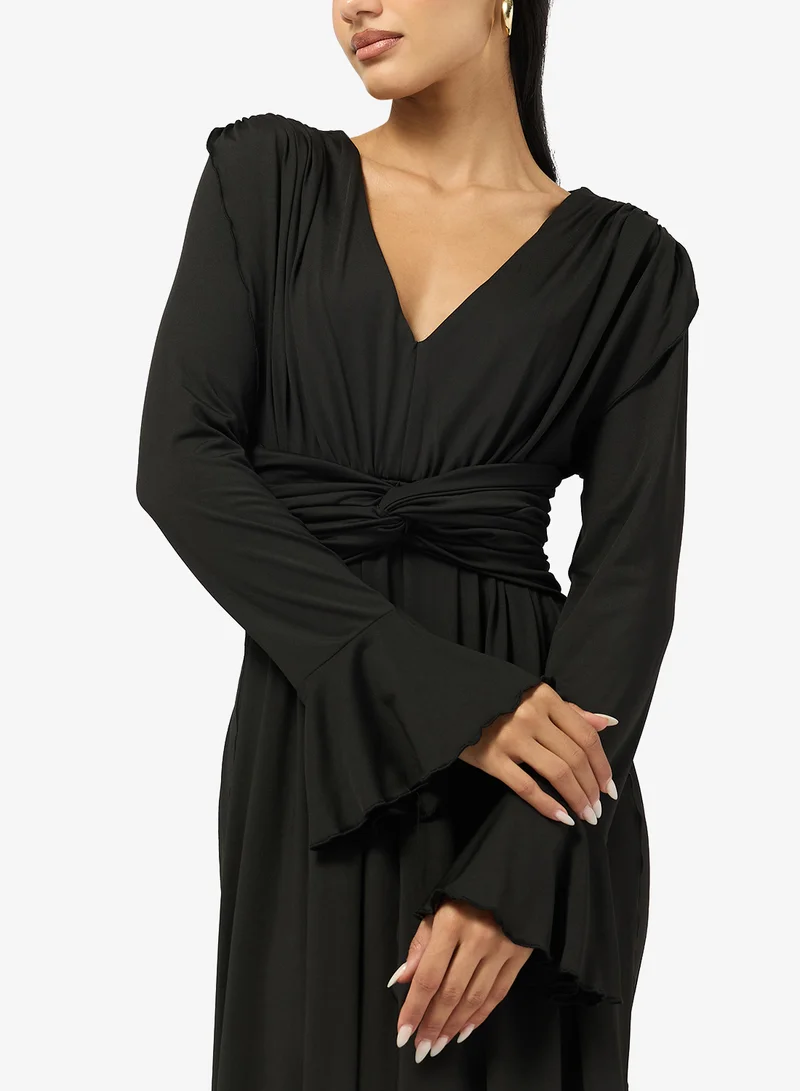 Ginger  Plunge Neck Draped A Line Dress for Women | Best Price UAE